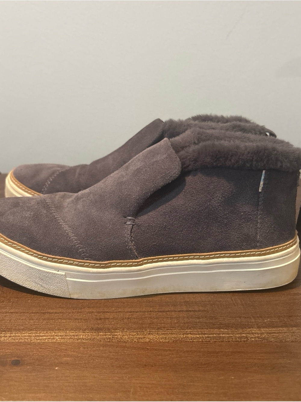 Toms Gray Suede Fur-Lined Slip-On Loafers